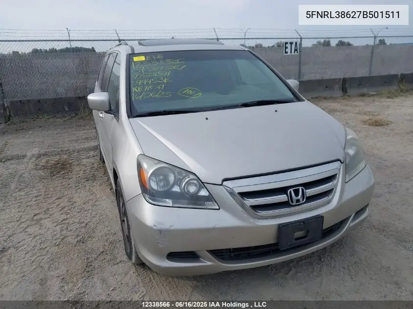 2007 Honda Odyssey Exl VIN: 5FNRL38627B501511 Lot: 12338566