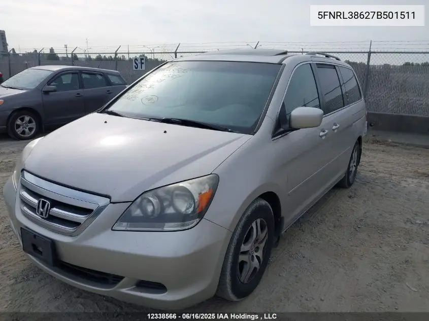 2007 Honda Odyssey Exl VIN: 5FNRL38627B501511 Lot: 12338566