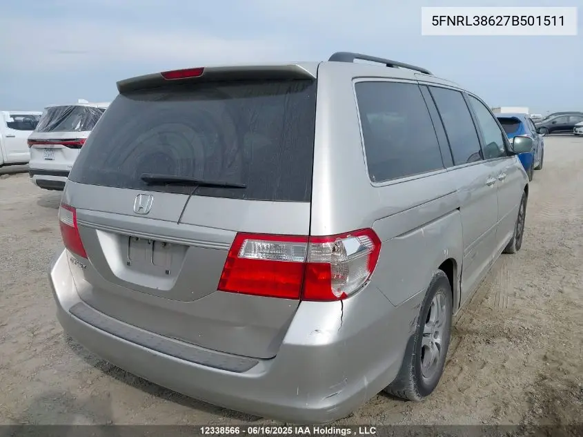 2007 Honda Odyssey Exl VIN: 5FNRL38627B501511 Lot: 12338566