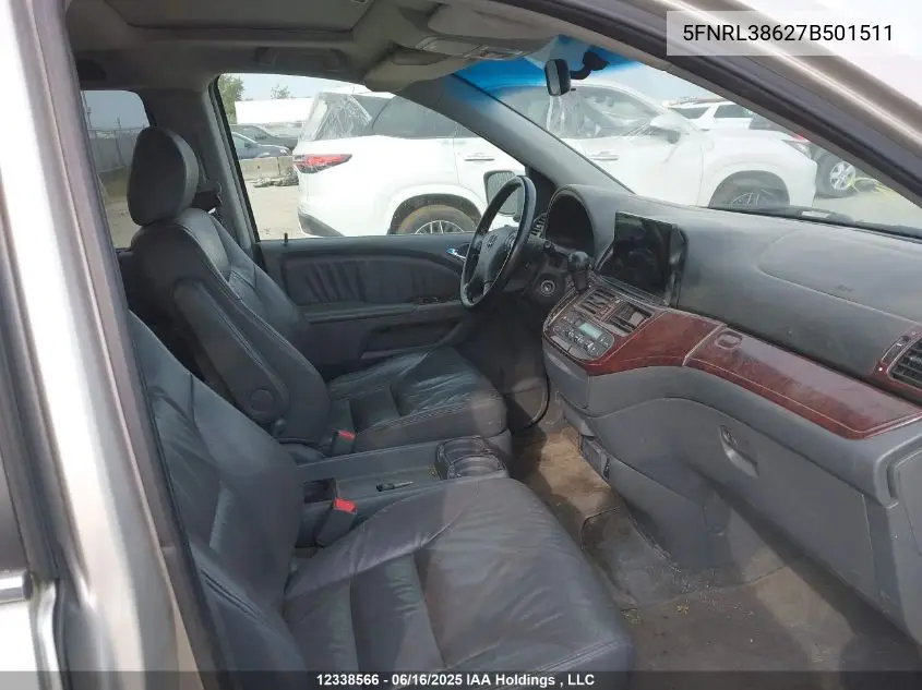 2007 Honda Odyssey Exl VIN: 5FNRL38627B501511 Lot: 12338566