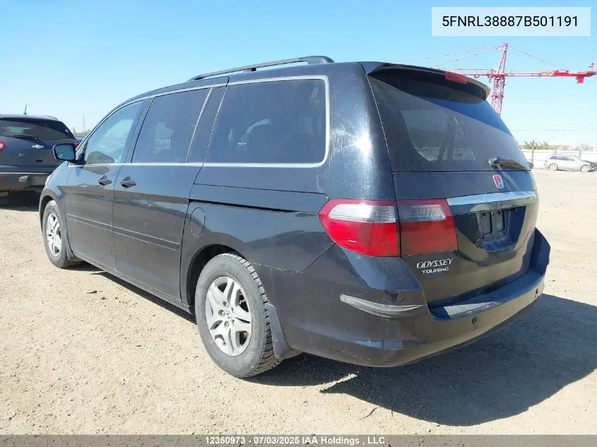 2007 Honda Odyssey Touring VIN: 5FNRL38887B501191 Lot: 12350973