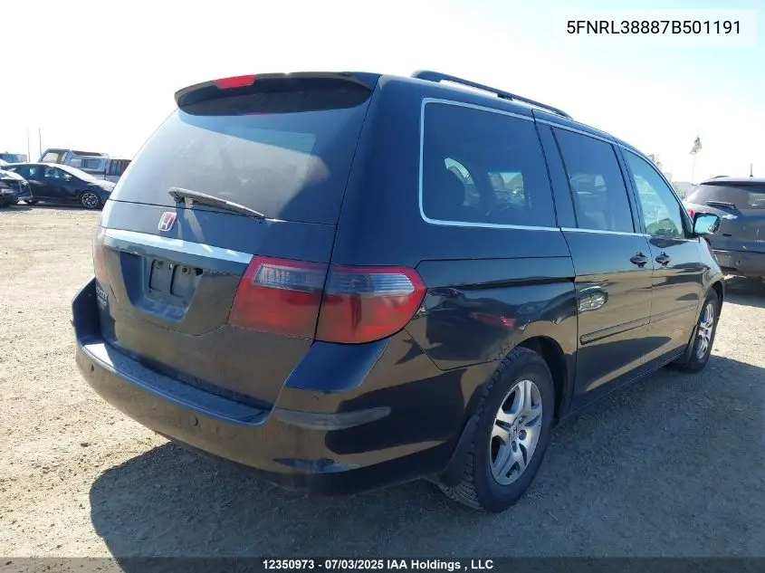 2007 Honda Odyssey Touring VIN: 5FNRL38887B501191 Lot: 12350973
