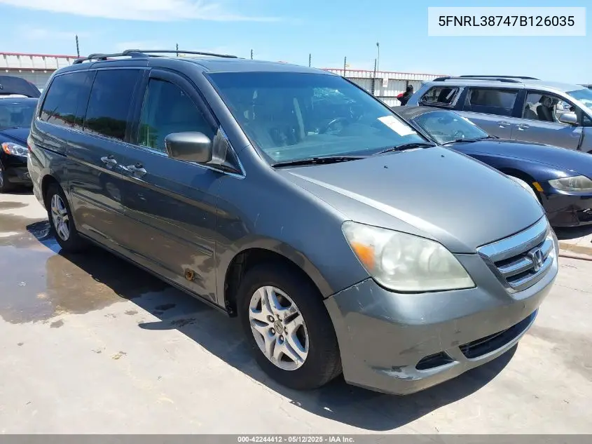 2007 Honda Odyssey Ex-L VIN: 5FNRL38747B126035 Lot: 42244412