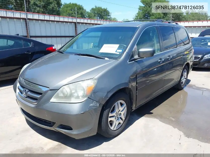 2007 Honda Odyssey Ex-L VIN: 5FNRL38747B126035 Lot: 42244412