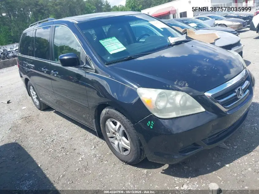 2007 Honda Odyssey Ex-L VIN: 5FNRL38757B035999 Lot: 42247938
