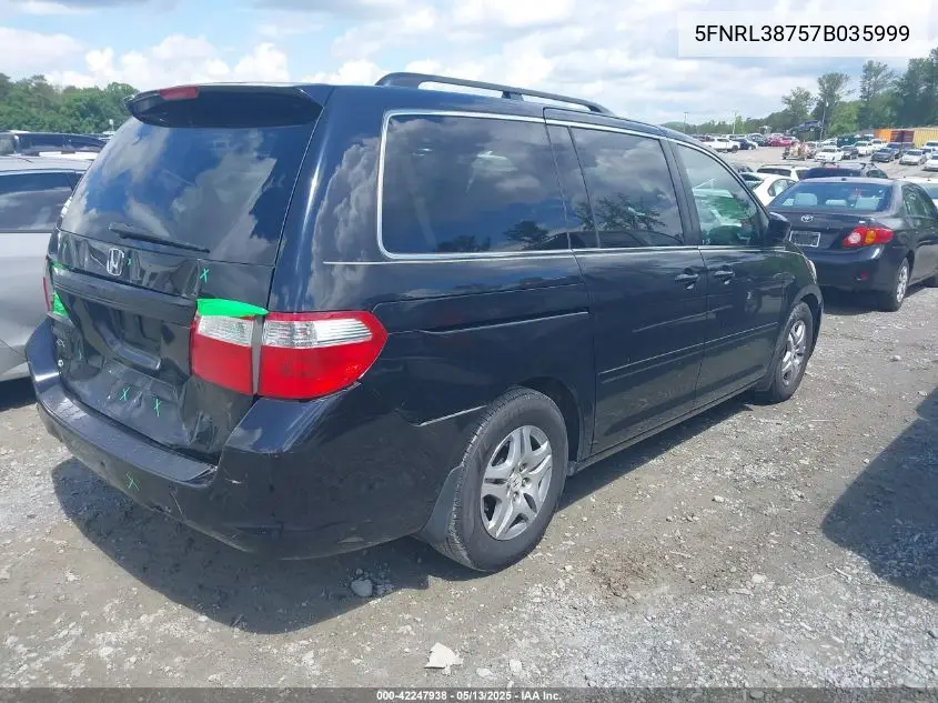 2007 Honda Odyssey Ex-L VIN: 5FNRL38757B035999 Lot: 42247938