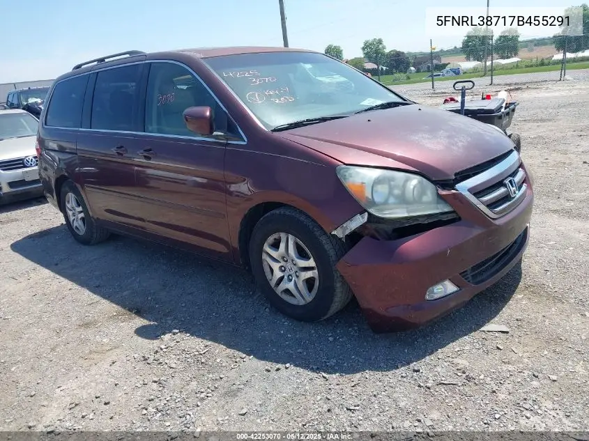 2007 Honda Odyssey Ex-L VIN: 5FNRL38717B455291 Lot: 42253070