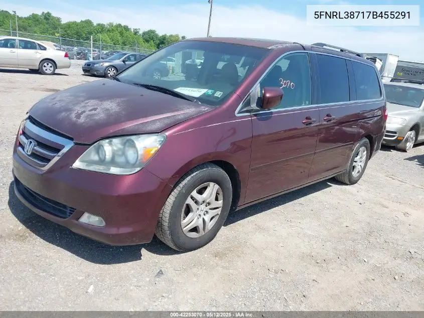 2007 Honda Odyssey Ex-L VIN: 5FNRL38717B455291 Lot: 42253070