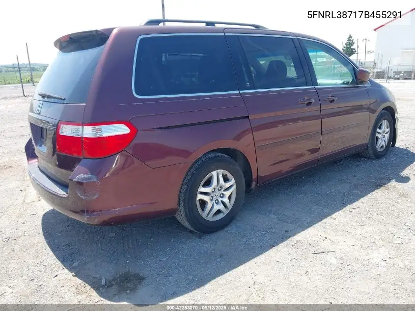 2007 Honda Odyssey Ex-L VIN: 5FNRL38717B455291 Lot: 42253070