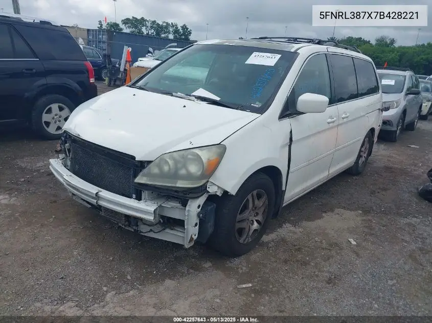 2007 Honda Odyssey Ex-L VIN: 5FNRL387X7B428221 Lot: 42257643