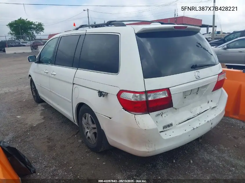 2007 Honda Odyssey Ex-L VIN: 5FNRL387X7B428221 Lot: 42257643