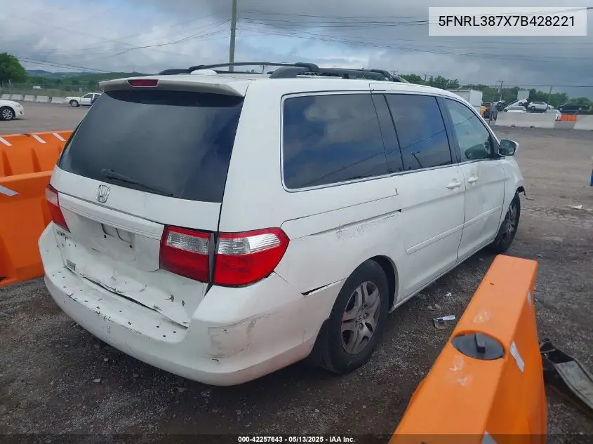 2007 Honda Odyssey Ex-L VIN: 5FNRL387X7B428221 Lot: 42257643