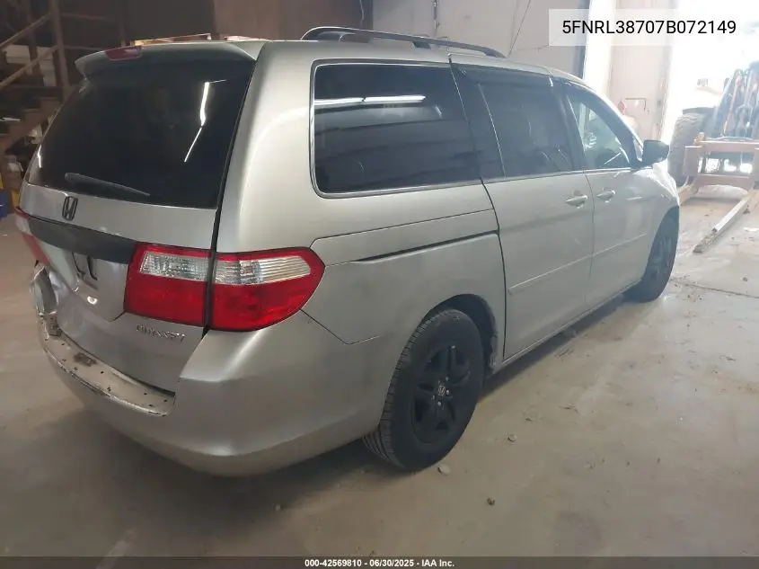 2007 Honda Odyssey Ex-L VIN: 5FNRL38707B072149 Lot: 42569810