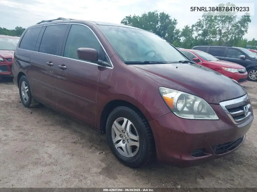 2007 Honda Odyssey Ex VIN: 5FNRL38487B419233 Lot: 42607294