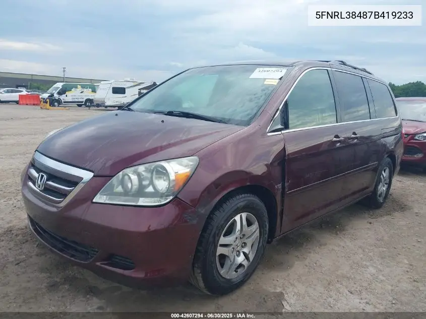 2007 Honda Odyssey Ex VIN: 5FNRL38487B419233 Lot: 42607294