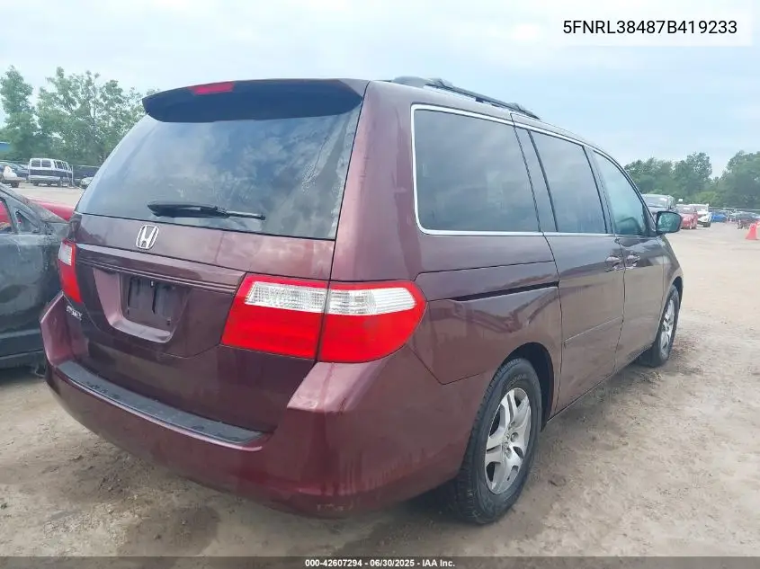 2007 Honda Odyssey Ex VIN: 5FNRL38487B419233 Lot: 42607294