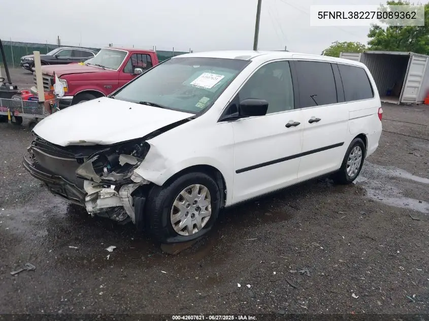 2007 Honda Odyssey Lx VIN: 5FNRL38227B089362 Lot: 42607621