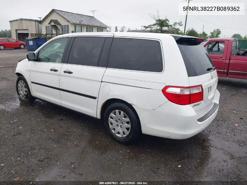 2007 Honda Odyssey Lx VIN: 5FNRL38227B089362 Lot: 42607621