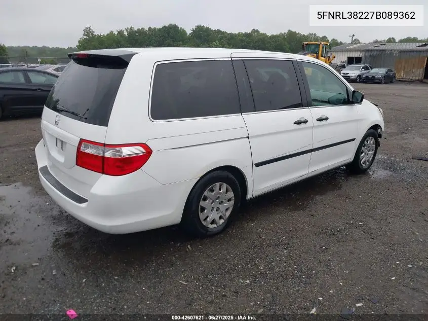 2007 Honda Odyssey Lx VIN: 5FNRL38227B089362 Lot: 42607621