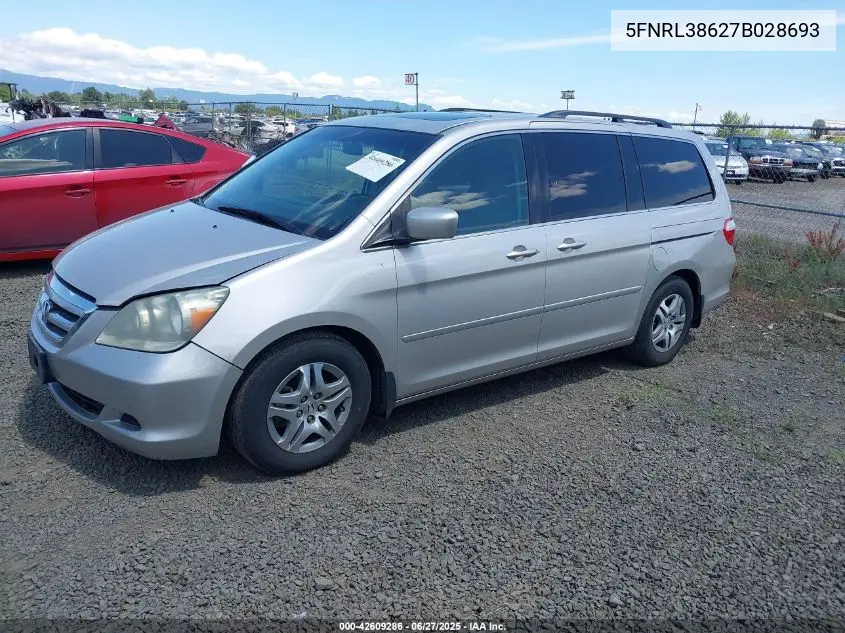 2007 Honda Odyssey Ex-L VIN: 5FNRL38627B028693 Lot: 42609286
