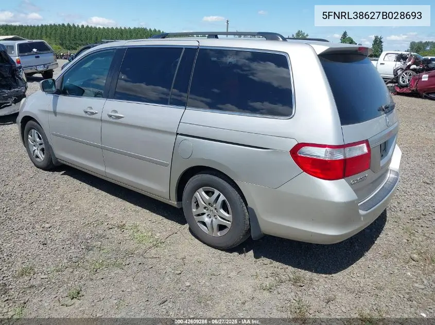 2007 Honda Odyssey Ex-L VIN: 5FNRL38627B028693 Lot: 42609286