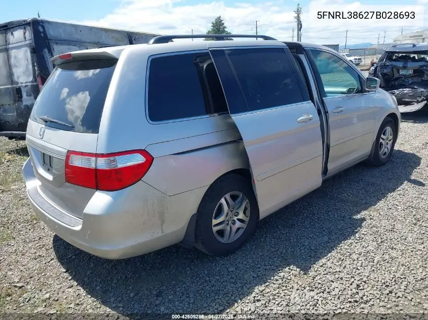 2007 Honda Odyssey Ex-L VIN: 5FNRL38627B028693 Lot: 42609286