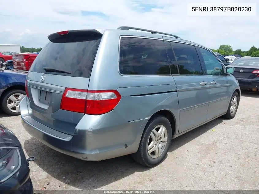 2007 Honda Odyssey Exl VIN: 5FNRL38797B020230 Lot: 42633923