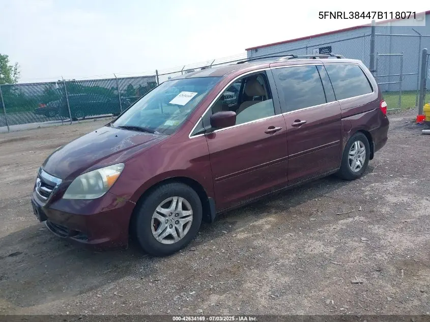 2007 Honda Odyssey Ex VIN: 5FNRL38447B118071 Lot: 42634169