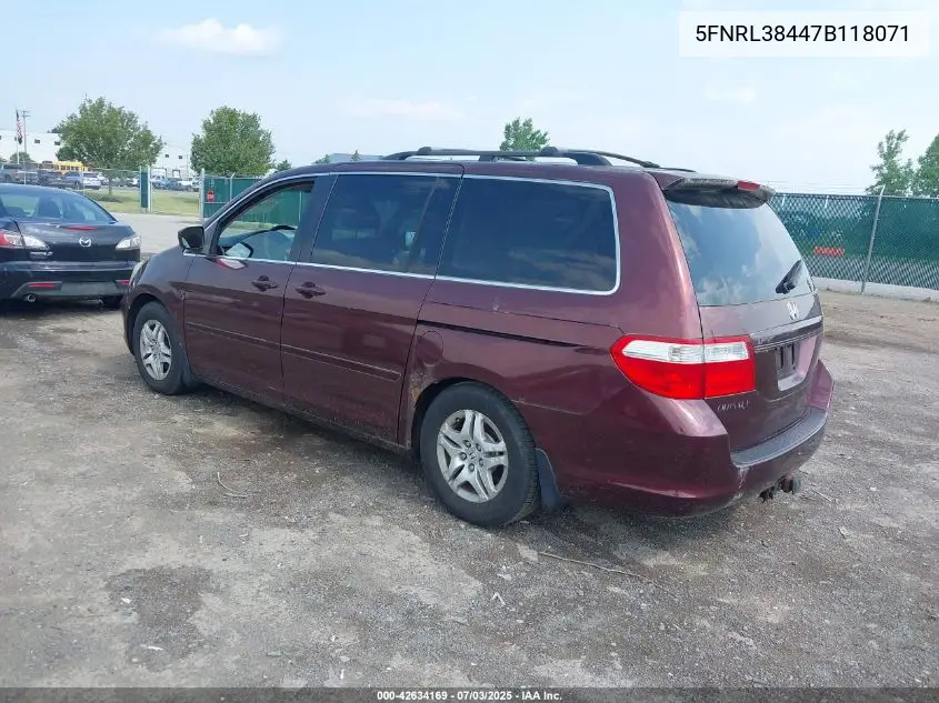 2007 Honda Odyssey Ex VIN: 5FNRL38447B118071 Lot: 42634169