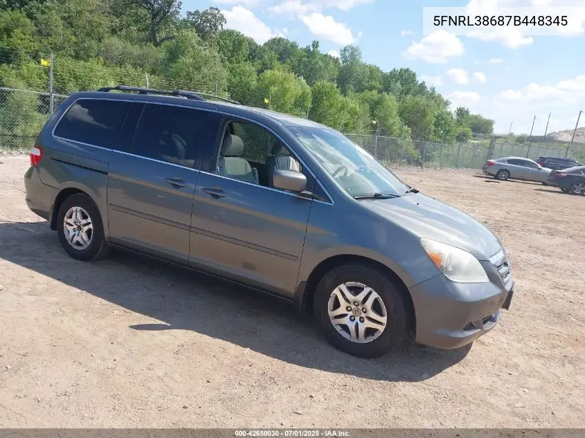 2007 Honda Odyssey Ex-L VIN: 5FNRL38687B448345 Lot: 42650030