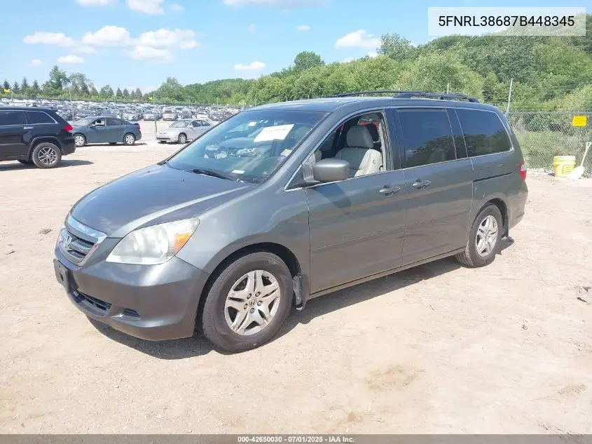2007 Honda Odyssey Ex-L VIN: 5FNRL38687B448345 Lot: 42650030