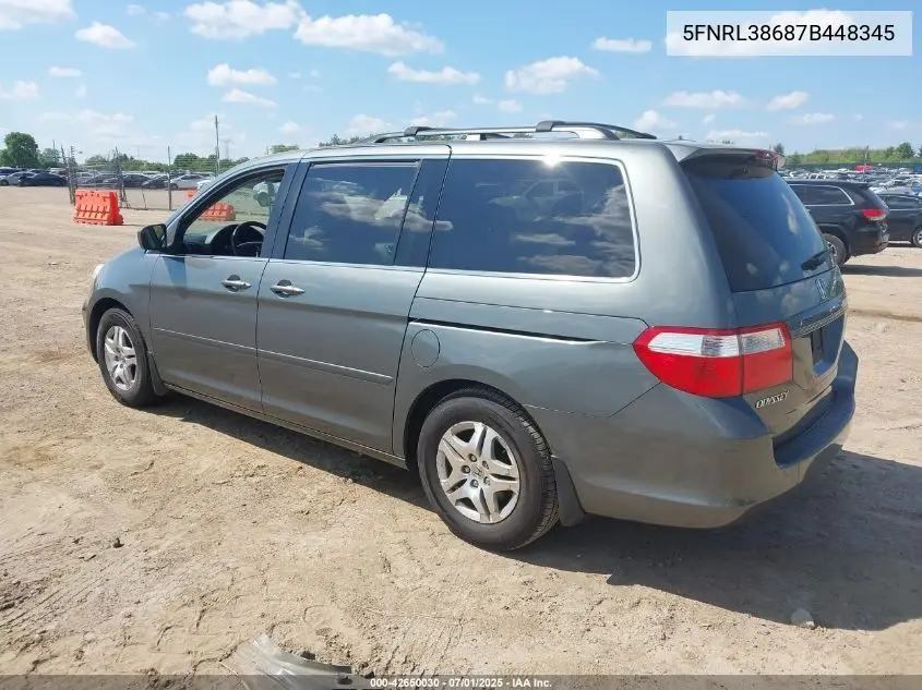 2007 Honda Odyssey Ex-L VIN: 5FNRL38687B448345 Lot: 42650030