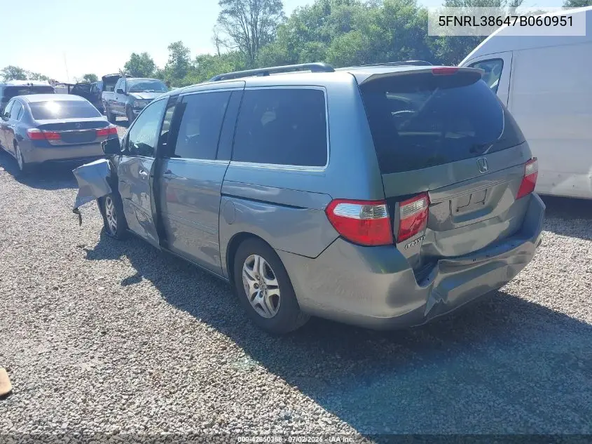 2007 Honda Odyssey Ex-L VIN: 5FNRL38647B060951 Lot: 42650358