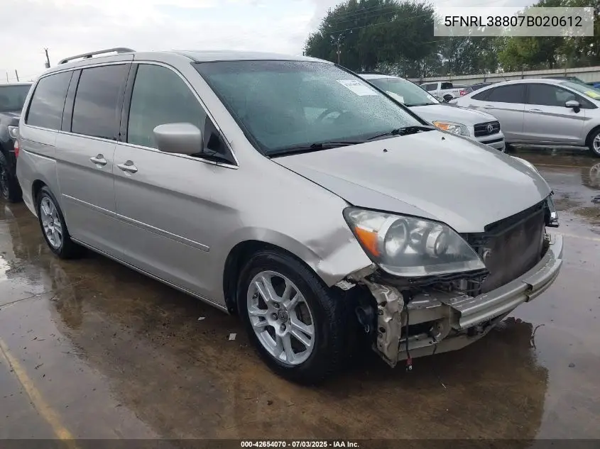 2007 Honda Odyssey Touring VIN: 5FNRL38807B020612 Lot: 42654070