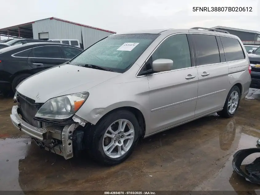 2007 Honda Odyssey Touring VIN: 5FNRL38807B020612 Lot: 42654070