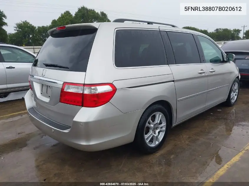 2007 Honda Odyssey Touring VIN: 5FNRL38807B020612 Lot: 42654070