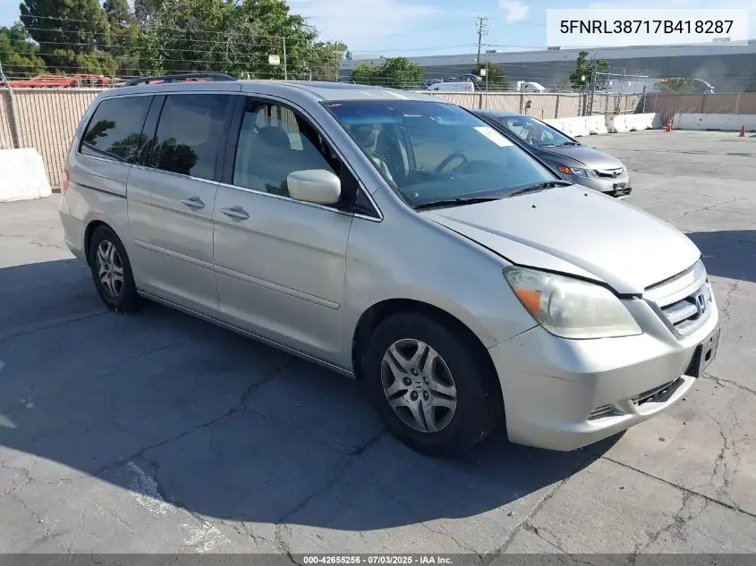 2007 Honda Odyssey Ex-L VIN: 5FNRL38717B418287 Lot: 42655256