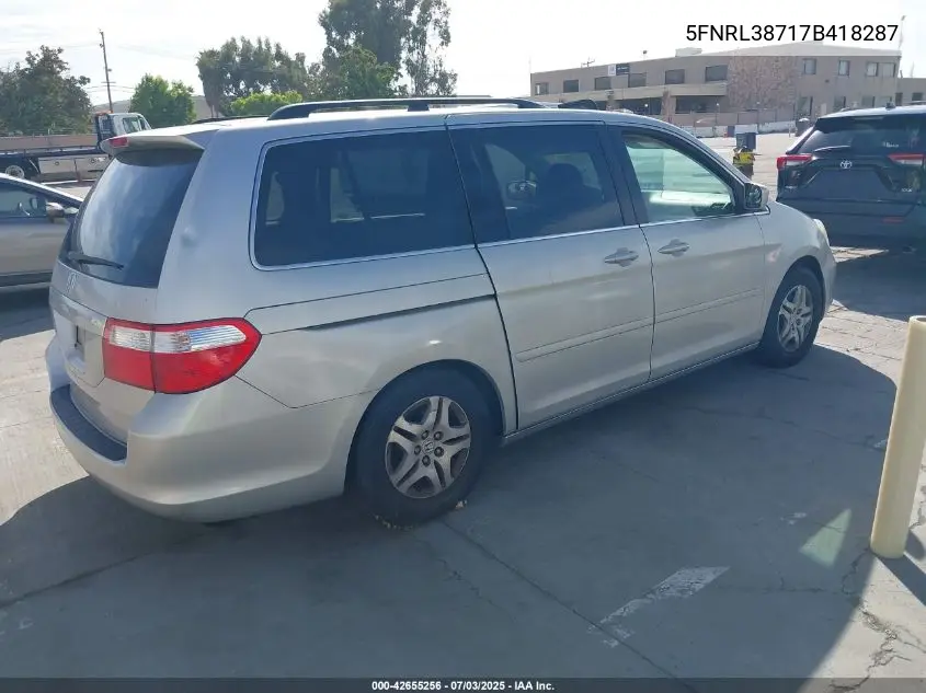 2007 Honda Odyssey Ex-L VIN: 5FNRL38717B418287 Lot: 42655256