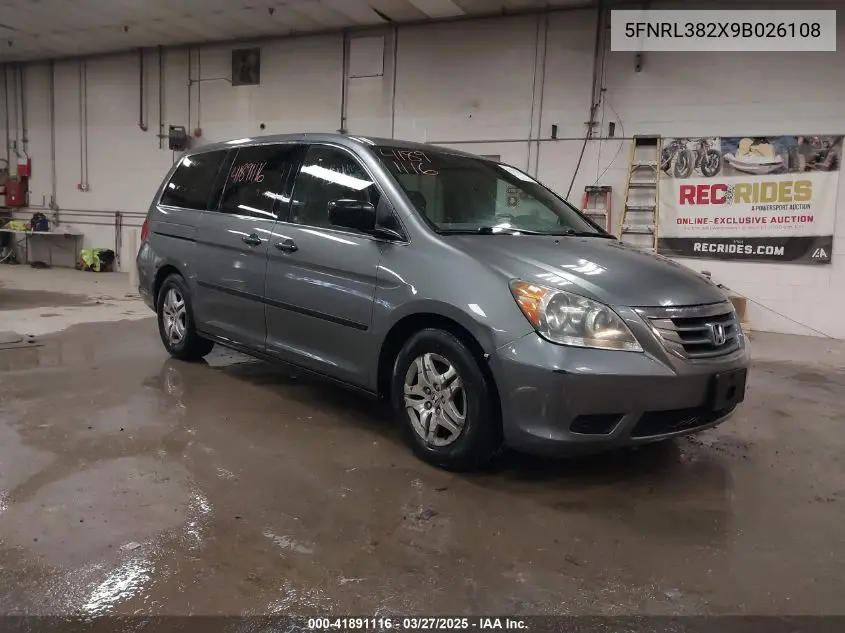 2009 Honda Odyssey Lx VIN: 5FNRL382X9B026108 Lot: 41891116