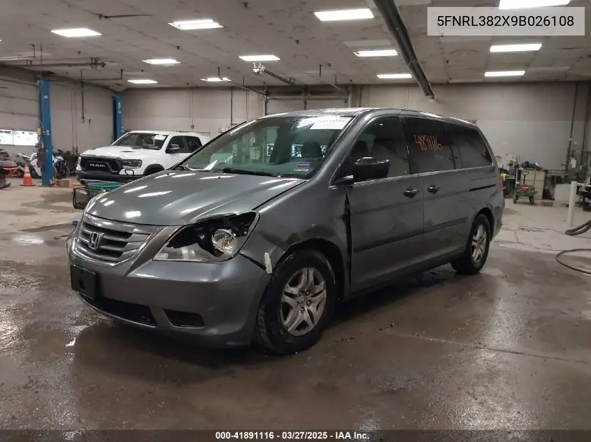 2009 Honda Odyssey Lx VIN: 5FNRL382X9B026108 Lot: 41891116