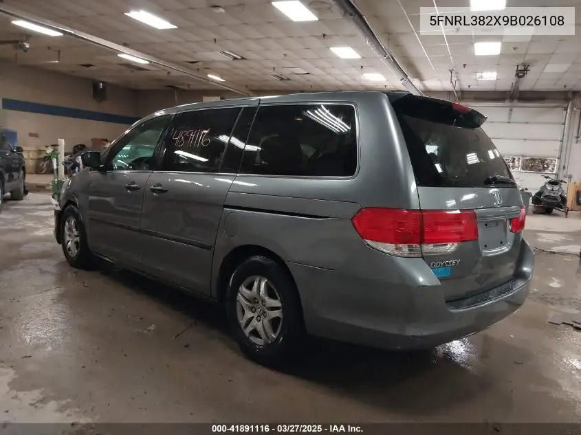 2009 Honda Odyssey Lx VIN: 5FNRL382X9B026108 Lot: 41891116