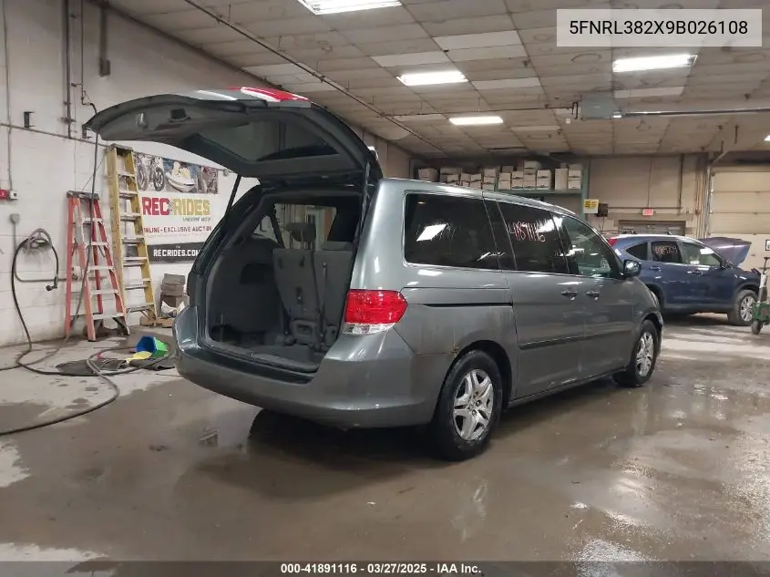 2009 Honda Odyssey Lx VIN: 5FNRL382X9B026108 Lot: 41891116
