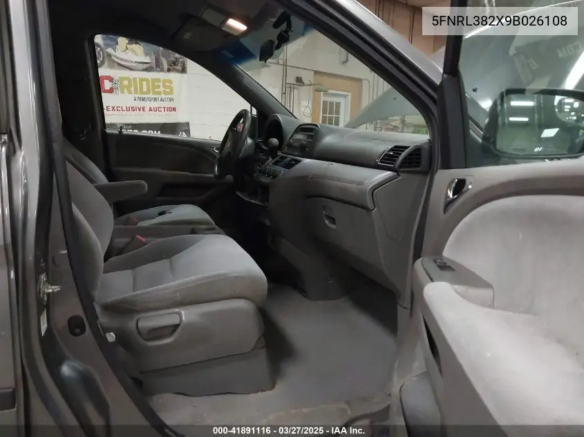 2009 Honda Odyssey Lx VIN: 5FNRL382X9B026108 Lot: 41891116