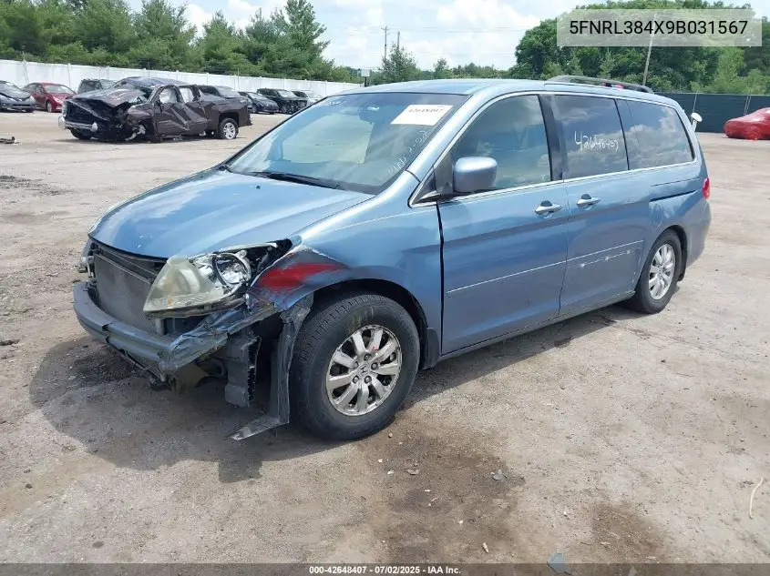 2009 Honda Odyssey Ex VIN: 5FNRL384X9B031567 Lot: 42648407