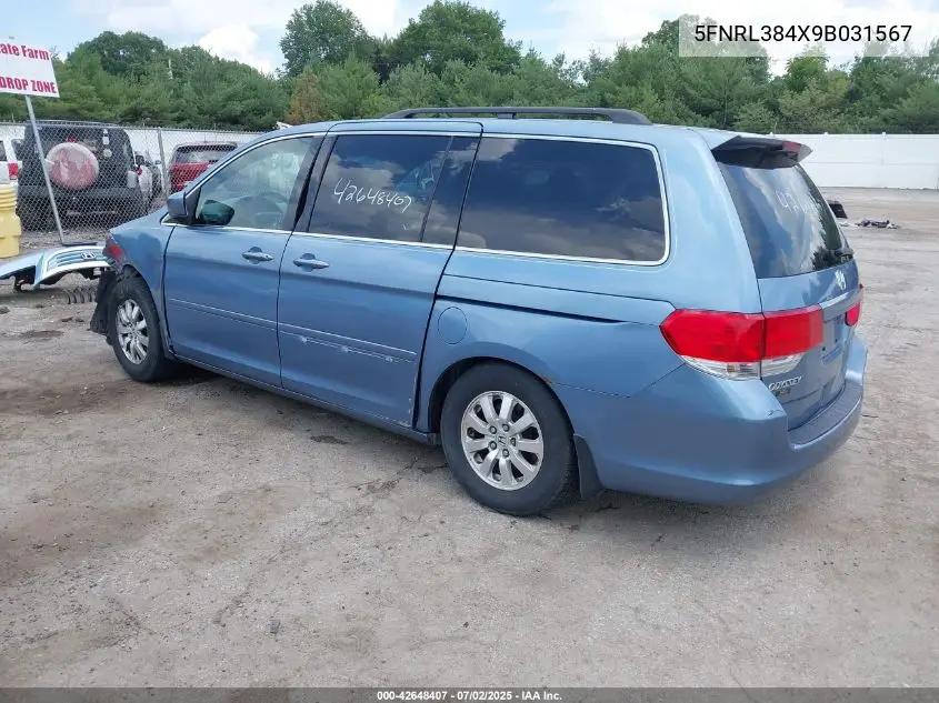 2009 Honda Odyssey Ex VIN: 5FNRL384X9B031567 Lot: 42648407