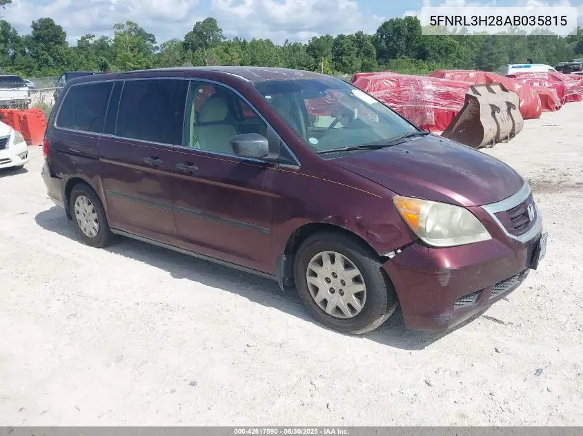 2010 Honda Odyssey Lx VIN: 5FNRL3H28AB035815 Lot: 42617590