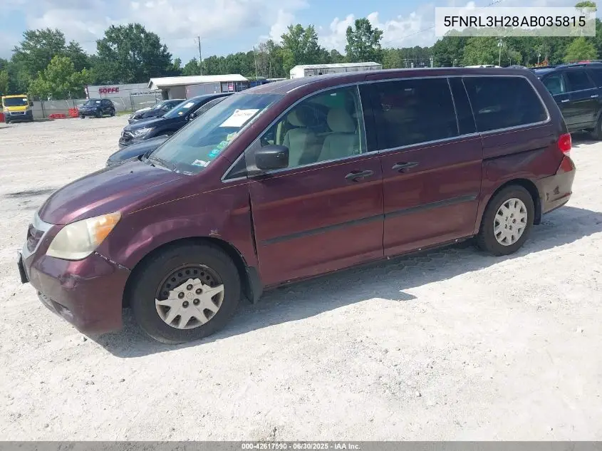2010 Honda Odyssey Lx VIN: 5FNRL3H28AB035815 Lot: 42617590