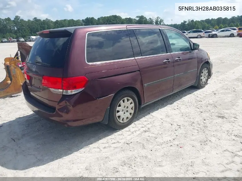 2010 Honda Odyssey Lx VIN: 5FNRL3H28AB035815 Lot: 42617590