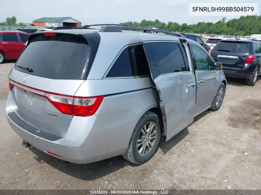 2011 Honda Odyssey Touring/Touring Elite VIN: 5FNRL5H99BB504579 Lot: 12335223