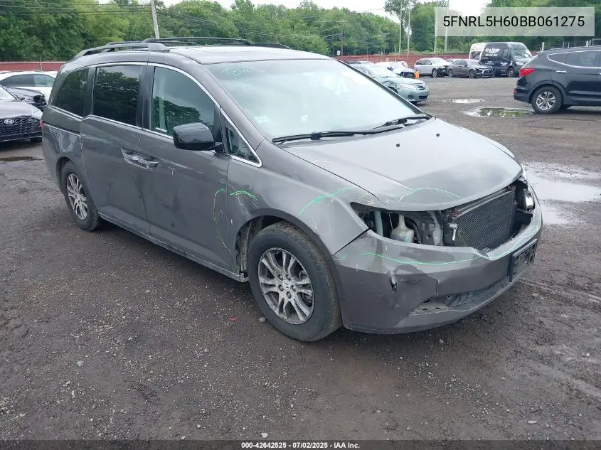 2011 Honda Odyssey Ex-L VIN: 5FNRL5H60BB061275 Lot: 42642525
